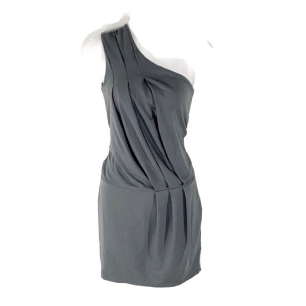 Susana Monaco gray pleated one shoulder mini dress BB24